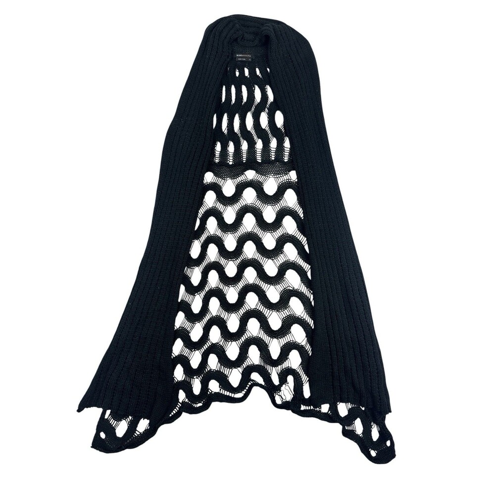 BCBG Draped Open Knit Tank Duster Waterfall Scarf Black Crochet Boho Longline XL - Picture 2 of 6